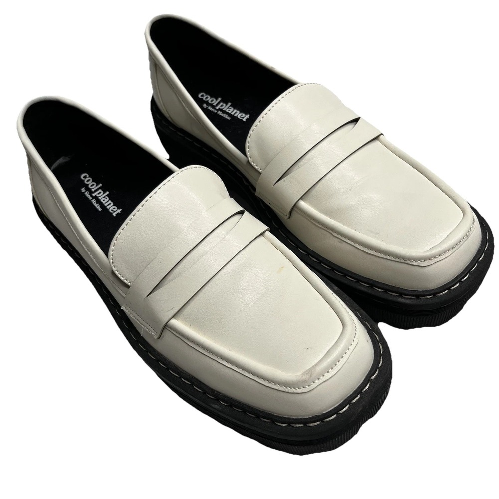 Steve Madden Cool Planet Hazel Ivory Slip-On Platform Penny Lug Loafers 7.5